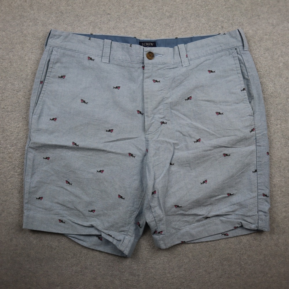 J.Crew Shorts Mens 34 Gramercy Blue Shark Embroidered Cotton Chino Casual Summer